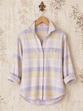 Diane Von Furstenburg vintage plaid purple collar button flannel M